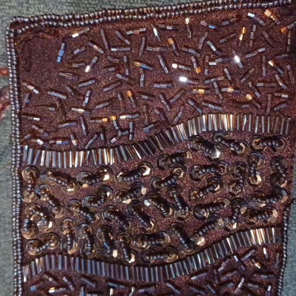 Bijoux Terner Chocolate Brown Satin & Beaded Purse - Picture 4 of 6